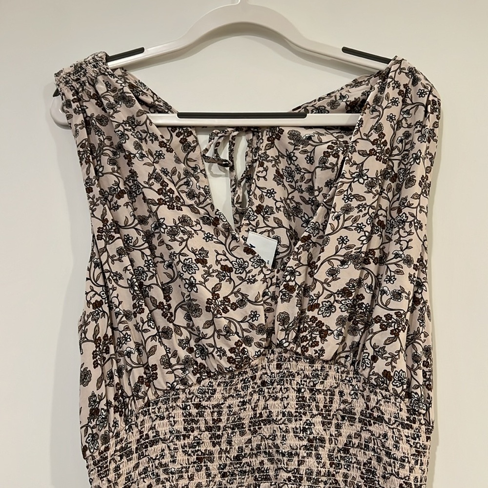 Old Navy Floral Midi Dress - Cream and Brown - Picture 2 of 11